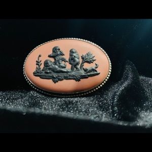 Jasperware Terra-cotta black wedgewood Brooch
